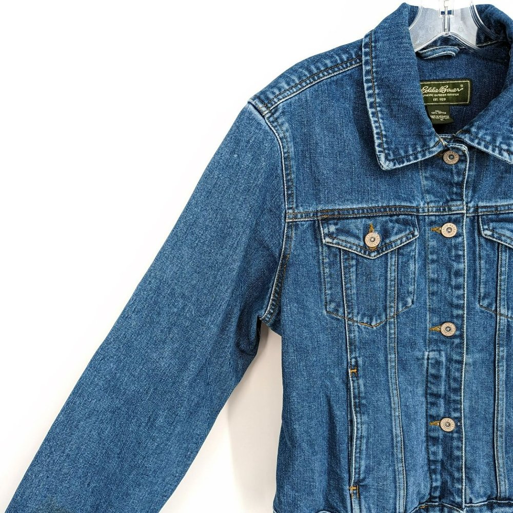 Eddie Bauer Jean Jacket M Medium Wash Button Down Denim Blue Classic 100% Cotton - Picture 4 of 11